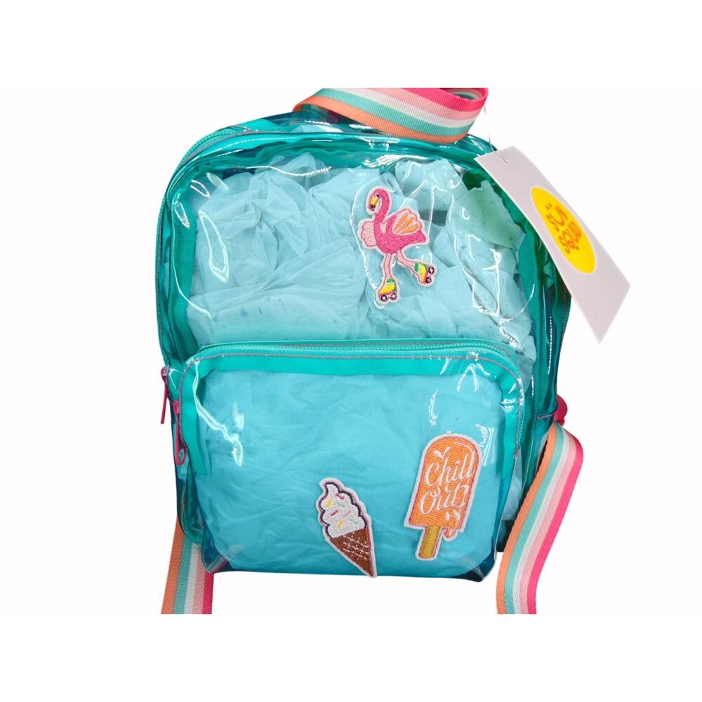 Sun Squad Clear Plastic Mini Backpack Green Popsicle Rainbow Concert Flamingo
